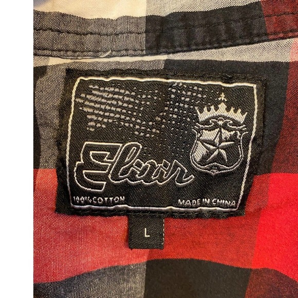 Elixir Mens Large T Shirt Short Sleeve Checkered Button Up With Pockets - Picture 2 of 5